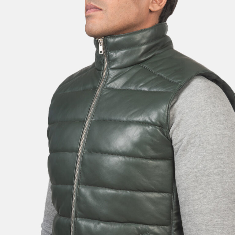 Mens Reeves Green Leather Puffer Vest_3884-9-1618227221285